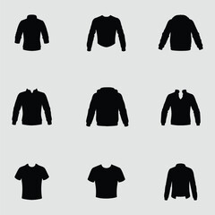 Collection Of Apparel Icons Featuring Various Styles Of Outerwear Such As Jackets,Sweaters,Tshirts On Gray Background
