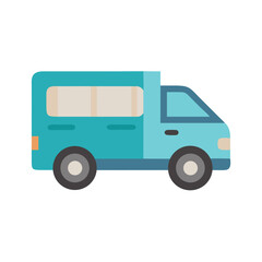 Cartoon teal delivery van illustration on a black background