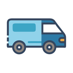 Cute illustrated delivery truck icon on black background