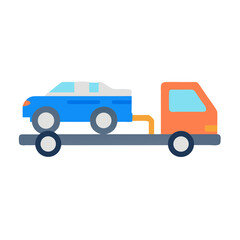 Blue Car on Tow Truck Flat Vector Illustration