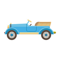 Cartoon blue vintage car on black background illustration