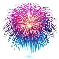 Bright neon fireworks creating an abstract light explosion, isolated on white background