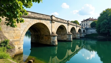 Fototapeta premium Timeworn Bordeaux stone bridge, Garonne River, stonework, old