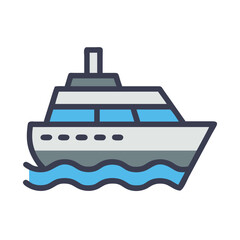 Cartoon Yacht in Water Icon Illustration Vector