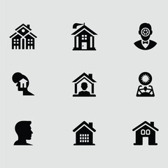 Black Silhouette Pictogram Icons Featuring School,Home,And Family Representing Community And Individual Identity