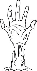 Zombie Hand Emerging from Grave – Horror Line Art Vector Illustration