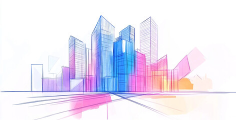 colorful sketch of a city architecture background design