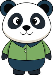 Fototapeta premium Cute Cartoon Panda Character in Green Shirt and Blue Pants Illustration