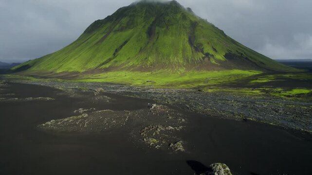 Flying over the landscape of Iceland during daytime