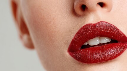 Naklejka premium Close-Up of Beautiful Lips with Bold Red Lipstick for Makeup Beauty Trends