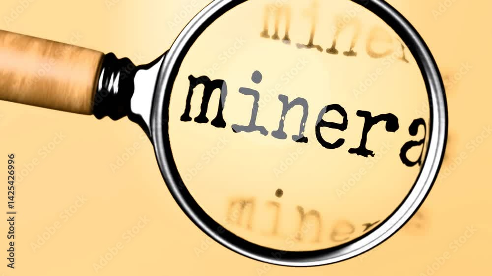 Poster Minerals under careful examination. Focusing on Minerals, analyzing it, taking a closer look. Concentrating on Minerals, targeting and reviewing it, searching for answers