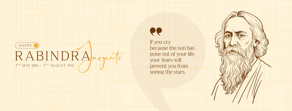 Rabindranath Tagore illustration for 22 Shey Shrabon Rabindra Jayanti Social Media Post, Web Banner, Status
