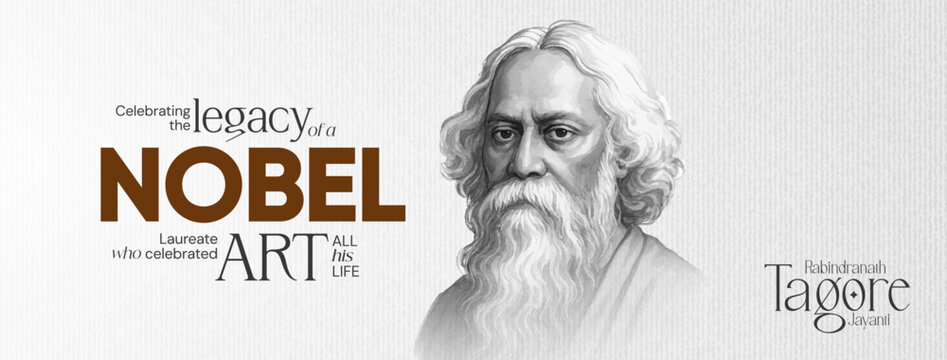 Rabindranath Tagore illustration for 22 Shey Shrabon Rabindra Jayanti Social Media Post, Web Banner, Status