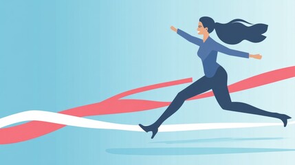 Triumphant Businesswoman Crossing the Finish Line: A Celebration of Achievement and Success in Business