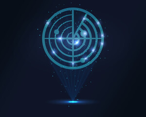 Radar hologram. Futuristic holographic projection of a radar system with glowing energy flux and high-tech design. Ideal for military, aviation, and surveillance concepts