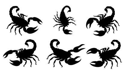 set of scorpion silhouette vector on white background