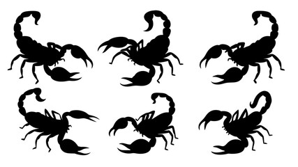 set of scorpion silhouette vector on white background