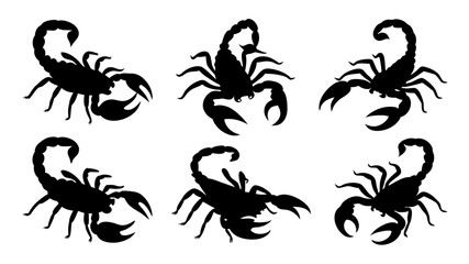 set of scorpion silhouette vector on white background