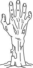 Zombie Hand Rising from Ground &ndash; Spooky Line Art Vector Illustration for Halloween