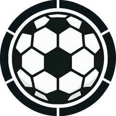Fototapeta premium Soccer Ball Icon: A minimalist graphic illustration of a soccer ball within a circular frame, perfect for sports-related designs.