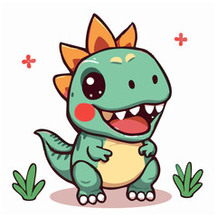 A cute lovely dinosaur cartoon illustration with happy face, like video game