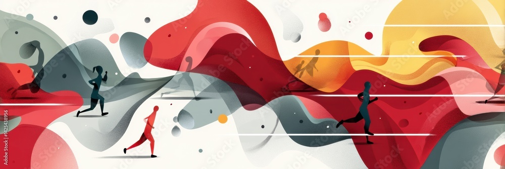 Aufkleber running track illustration featuring abstract figures in motion during a minimal energy workout at d