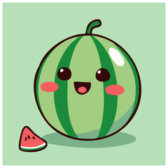 A cute lovely watermelon cartoon illustration with happy face