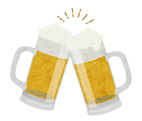 ビールで乾杯の水彩イラスト