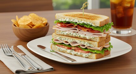 Tempting three-layer club sandwich