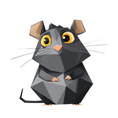 Fototapeta premium Low poly cute black mouse with big eyes on transparent background