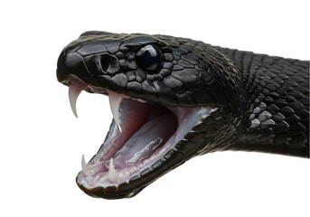 Close-up of a Black Snake's Striking Head transparent background