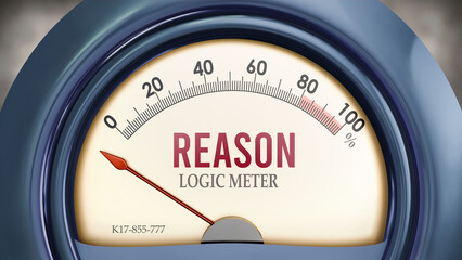 Reason and Logic Meter that hits less than zero, showing an extremely low level of reason, none of it, insufficient. Minimum value, below the norm. Lack of reason. ,3d illustration