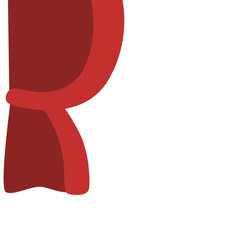 Classic red stage curtain tied on the left side with a yellow band. Features a scalloped valance top, perfect for performance or theater themes.