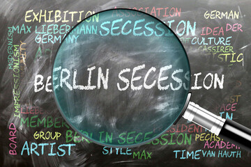 Berlin Secession being studied, examined - under close inspection. Most important subjects and ideas closely related to berlin secession. ,3d illustration