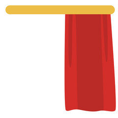 A single red curtain tied on the left side, hanging from a silver rod. Ideal for stage corner visuals or simple theatrical illustrations.