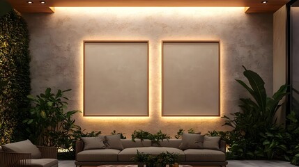 Chic Modern Living Room with Large Wall Space and Greenery