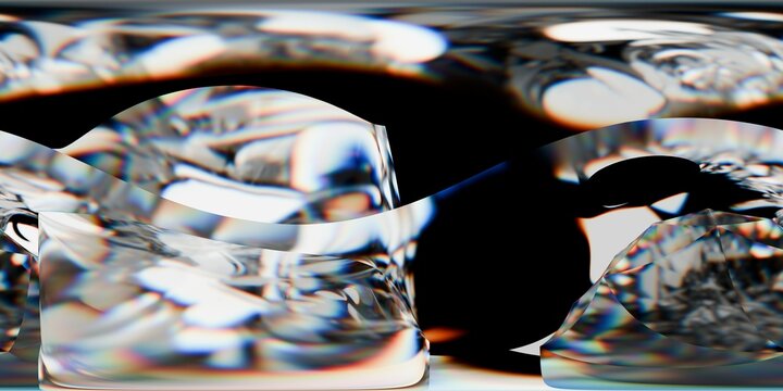 This seamless HDRI environment map features abstract, fluid-like reflections with a glassy texture. Ideal for visualization in Unreal Engine, Blender, Cinema 4D, and 3ds Max scenes
