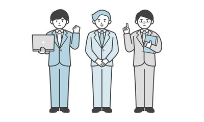 スーツ姿の男性の3人セット（全身・ポーズあり）