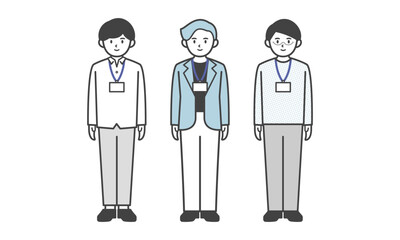 オフィスカジュアル姿の男性の3人セット（全身・ポーズなし）