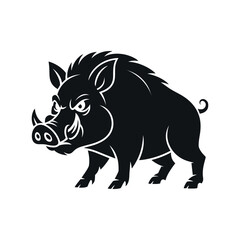 Angry Boar Silhouette Vector Illustration For Mascot Logo Design Black And White Wild Animal Graphic Art Clipart Strong Aggressive Character