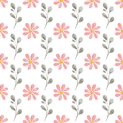 Fototapeta premium Seamless background, floral pattern with watercolor flowers pink. Repeat fabric wallpaper print texture. Perfectly for wrapped paper, backdrop.