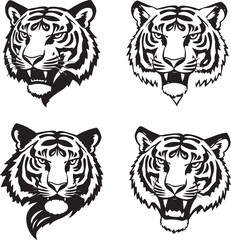 Massive Tiger Head Vector Collection: Diverse Black and White Illustrations