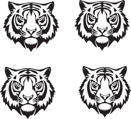 Massive Tiger Head Vector Collection: Diverse Black and White Illustrations