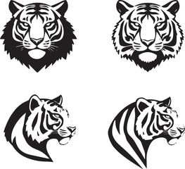 Massive Tiger Head Vector Collection: Diverse Black and White Illustrations