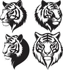Massive Tiger Head Vector Collection: Diverse Black and White Illustrations