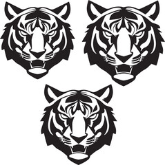 Massive Tiger Head Vector Collection: Diverse Black and White Illustrations
