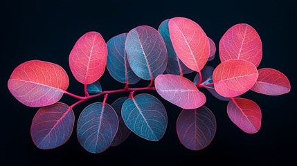 Fototapeta premium Vibrant Autumn Leaves: A Study in Red and Blue Hues