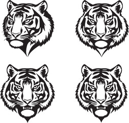 Massive Tiger Head Vector Collection: Diverse Black and White Illustrations