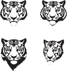 Massive Tiger Head Vector Collection: Diverse Black and White Illustrations