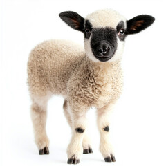 Lamb with black face wool, isolated on white background